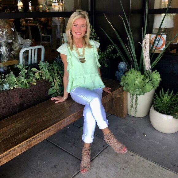 Anthropologie Maeve Cascade Tiered Shell Top in Mint - Picture 2 of 6